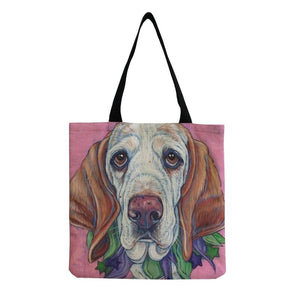 Dog Print Travel Beach Handbags Portable Shoulder Bag High Capacity