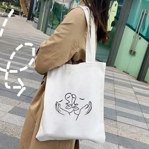 Woman Face Art Minimalist Girl Beauty Flower Canvas Tote Bag