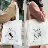 Woman Face Art Minimalist Girl Beauty Flower Canvas Tote Bag