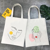 Woman Face Art Minimalist Girl Beauty Flower Canvas Tote Bag