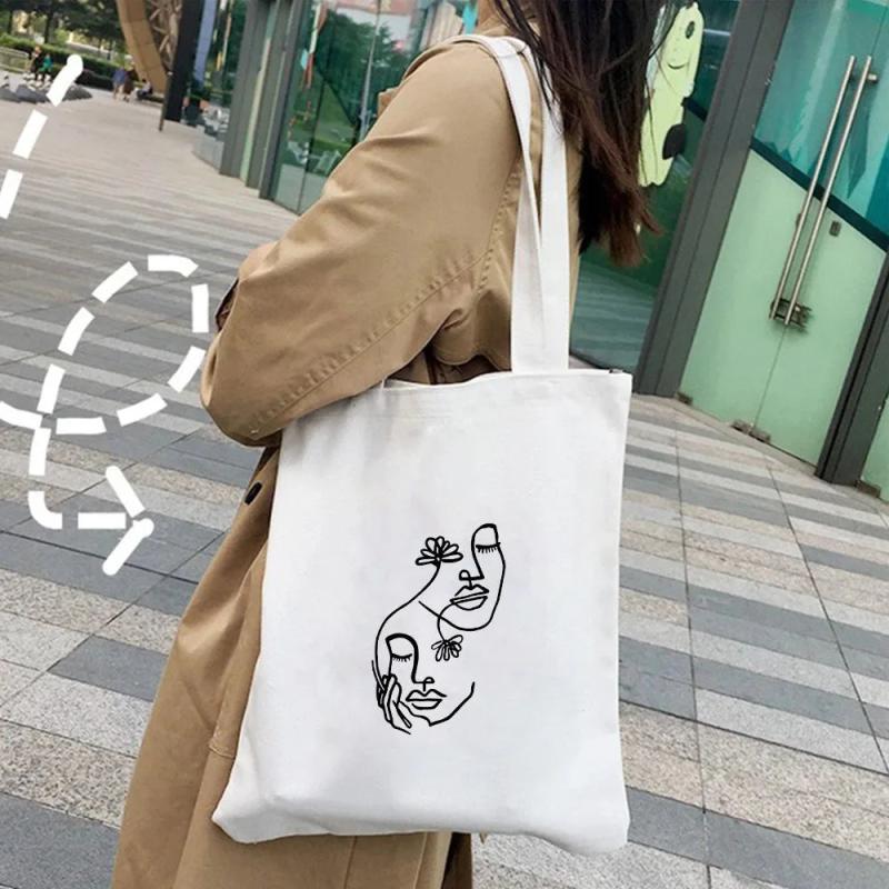 Woman Face Art Minimalist Girl Beauty Flower Canvas Tote Bag