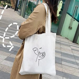Woman Face Art Minimalist Girl Lady Beauty Eco Tote Bag