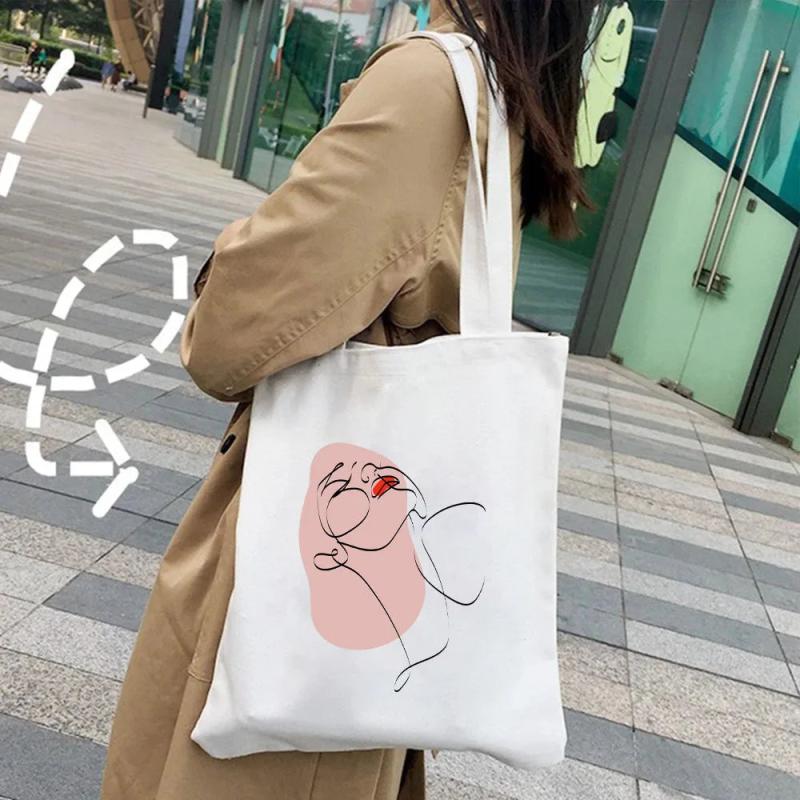 Woman Face Art Minimalist Girl Lady Beauty Eco Tote Bag
