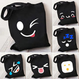 Anime Smiley Face Yellow Women Canvas Shoulder Shopping Bag