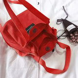 Red Canvas Shoulder Bag Tote Purse Travel Bucket Bag