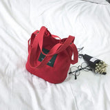 Red Canvas Shoulder Bag Tote Purse Travel Bucket Bag
