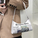 Women Newspaper Printing PU Leather Shoulder Bag Handbag