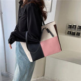 Large Capacity Women's One Shoulder Bag PU Leather Contrast Vintage Female Style