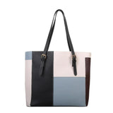 Large Capacity Women's One Shoulder Bag PU Leather Contrast Vintage Female Style