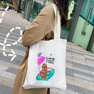 Girl Woman Back Wine Coffee Music Flower Canvas Shoulder Cotton Tote Bags