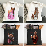 Girl Woman Back Wine Coffee Music Flower Canvas Shoulder Cotton Tote Bags