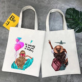 Girl Woman Back Wine Coffee Music Flower Canvas Shoulder Cotton Tote Bags