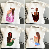 Girl Woman Back Wine Coffee Music Flower Canvas Shoulder Cotton Tote Bags