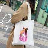 Girl Woman Back Wine Coffee Music Flower Canvas Shoulder Cotton Tote Bags