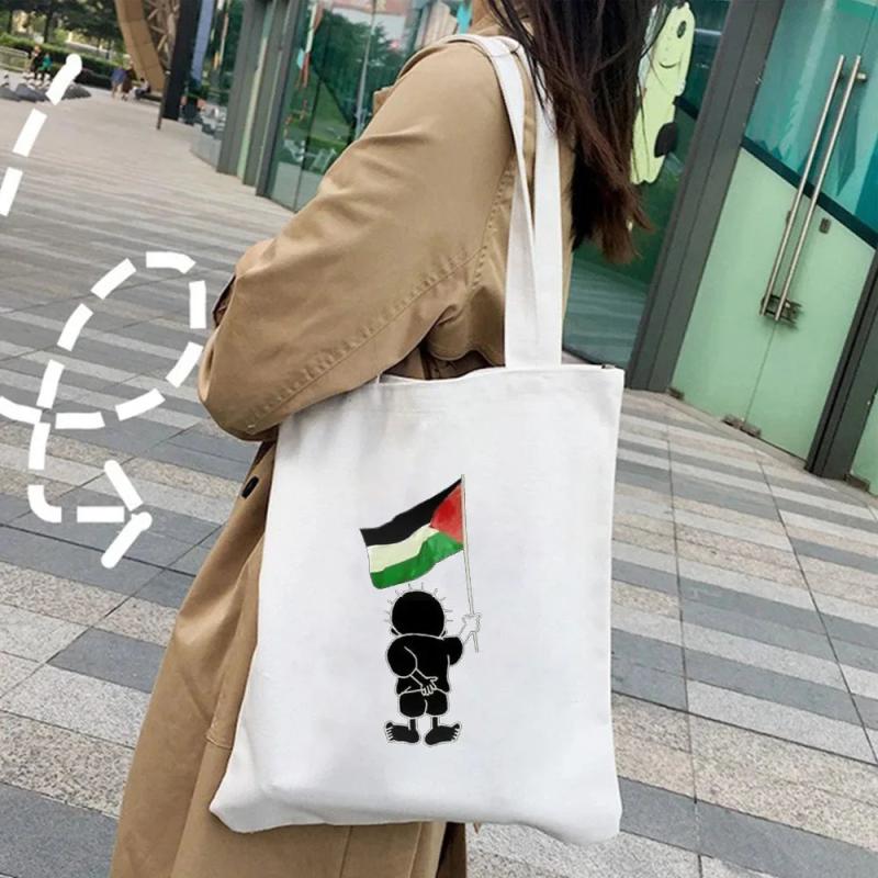 Jerusalem Map Flag Heart Al Aqsa Mosque Arabic Women Canvas Tote Bag