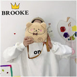 3D Plush Bear Crossbody Bag for Women - Cute Girls Shoulder Purse