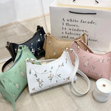 PU Ladies Leather Bag Embroidery Underarm Bag Retro Handbag