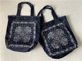 Boho Denim Shoulder Bag Cashew Flower Print Casual Handbag Women Large