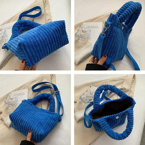 Casual Crossbody Corduroy Bag Zipper Tote Handbag Ladies Shopper
