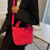 Casual Crossbody Corduroy Bag Zipper Tote Handbag Ladies Shopper