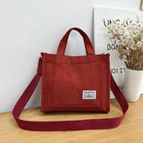 Corduroy Women's Tote Shoulder Bag Retro Canvas Crossbody