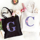 Canvas Large Capacity Tote Bag Purple Vine Flower Letter Print