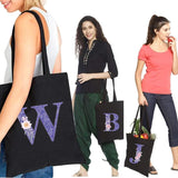 Canvas Large Capacity Tote Bag Purple Vine Flower Letter Print