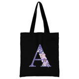 Canvas Large Capacity Tote Bag Purple Vine Flower Letter Print