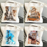 Watercolor Women Girl Canvas Shoulder Handbag Tote Eco Shopper Shopping Bags