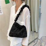 Women Pleated Shoulder Bag Large Capacity Tote Zipper Handbag Hot