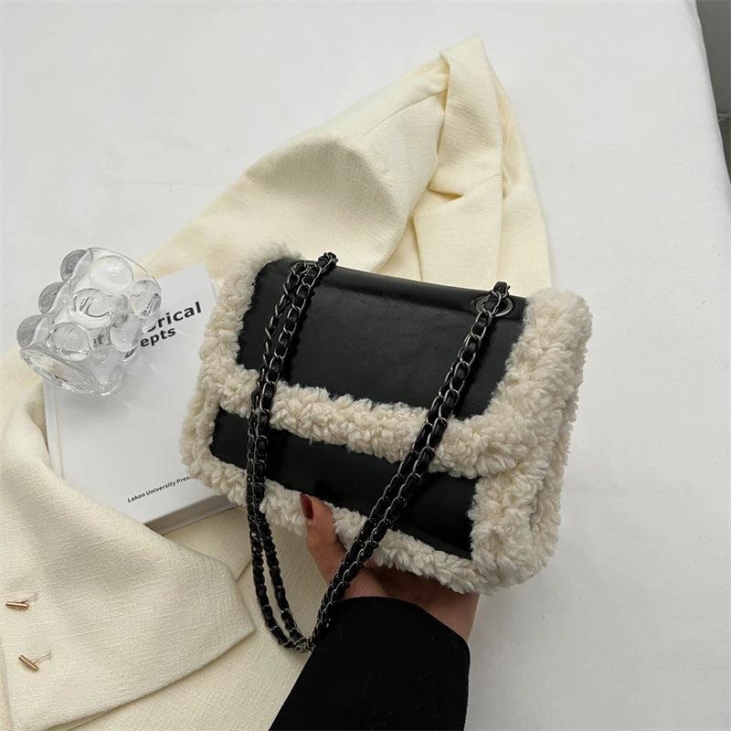 Lambwool Chain Shoulder Bag Small Underarm Handbag Women Crossbody Bag
