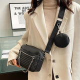 Vintage Leather Shoulder Bag with Rhombus Pattern Crossbody Hand Bag