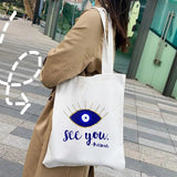 Colorful Evil Eye Psychedelic Women Canvas Shoulder Handbag