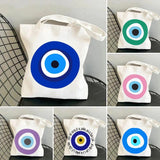 Colorful Evil Eye Psychedelic Women Canvas Shoulder Handbag