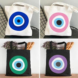Colorful Evil Eye Psychedelic Women Canvas Shoulder Handbag