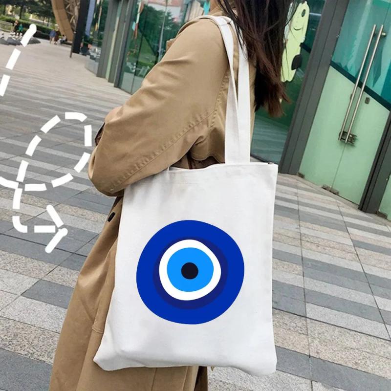 Colorful Evil Eye Psychedelic Women Canvas Shoulder Handbag