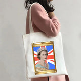 Queen Elizabeth II England Flag British Painting Women Canvas Shopper Bag