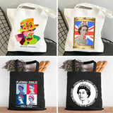 Queen Elizabeth II England Flag British Painting Women Canvas Shopper Bag