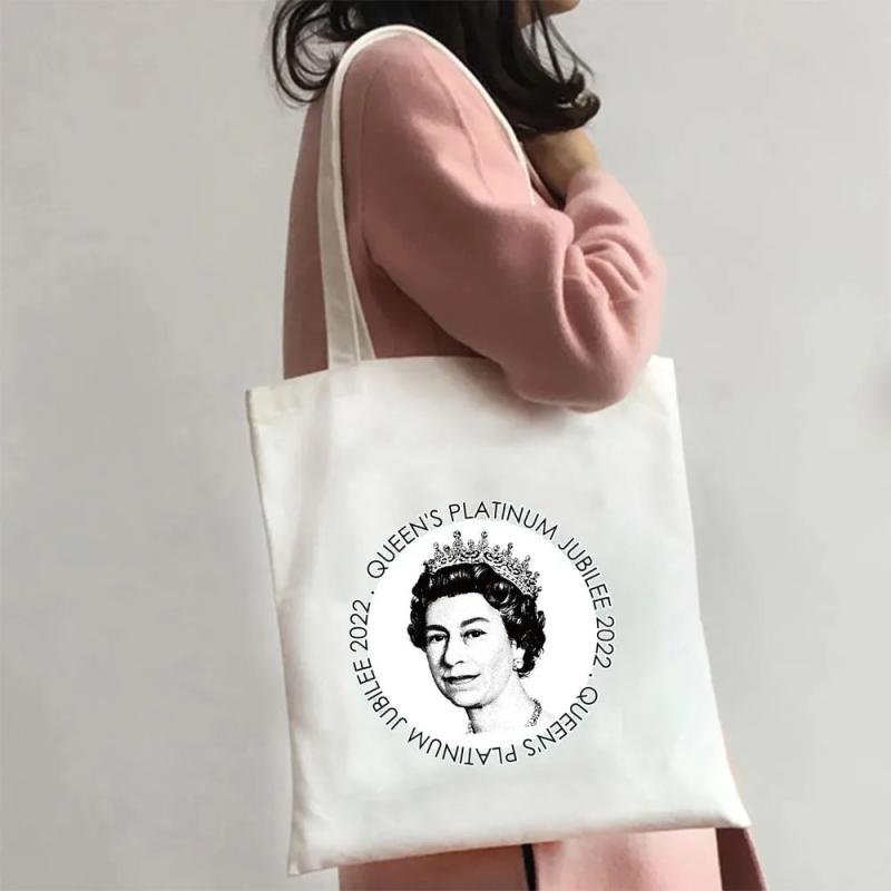 Queen Elizabeth II England Flag British Painting Women Canvas Shopper Bag
