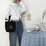 Smile Women Canvas Handbags Student Girls Lunch Bag Clutch Purse Small Tote