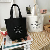 Smile Women Canvas Handbags Student Girls Lunch Bag Clutch Purse Small Tote