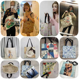 Sunflower Print Foldable Shopping Bag Large Capacity Tote Handbag