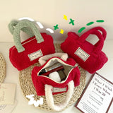 Vintage Women Faux Lamb Wool Handbag Winter Soft Plush Square Storage