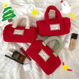 Vintage Women Faux Lamb Wool Handbag Winter Soft Plush Square Storage