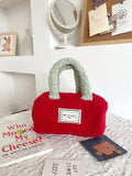 Vintage Women Faux Lamb Wool Handbag Winter Soft Plush Square Storage