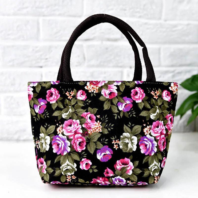 Canvas Flowers Printed Messenger Bag Girls Handbag Ladies Shoulder Bag