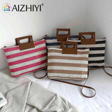 Women Clutch Handbag Striped Knit Top-Handle Soft Zipper