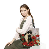 Women Shoulder Bag Tote Bag Cat Flower Handbags Cartoon Print Beach Travel