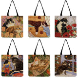 Women Shoulder Bag Tote Bag Cat Flower Handbags Cartoon Print Beach Travel