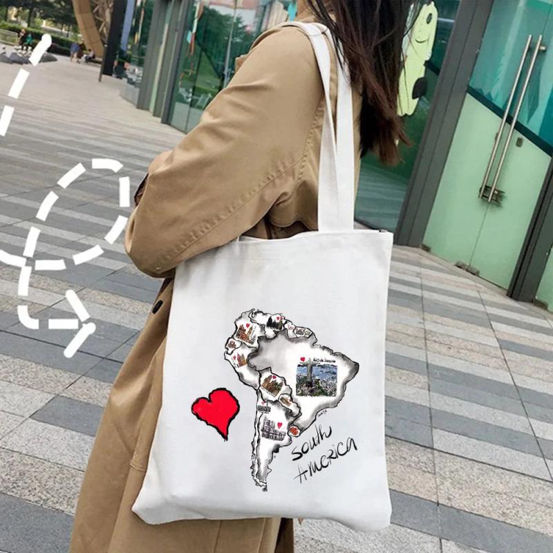 Africa Australia Map Bissau Bogota Brussels Ink Painting Women Canvas Shopper Ba